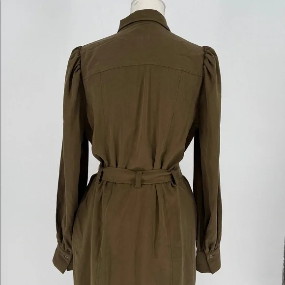Nordstrom Midi Shirt Dress Long Sleeve Front Button Belted Pockets Green size s - Picture 7 of 10